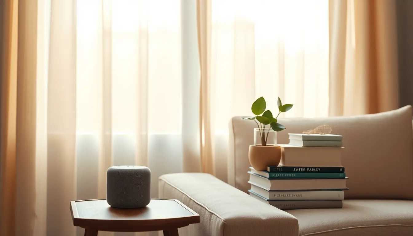 AI 스피커와 다양한 스마트홈 기기들이 연동되어 편리한 생활을 누리는 모습